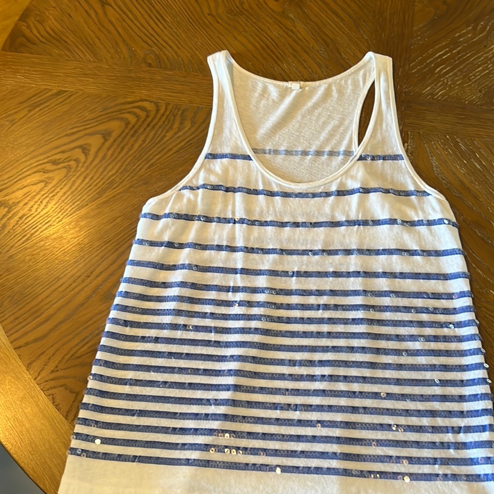 J Crew Women’s size large white and blue tank top